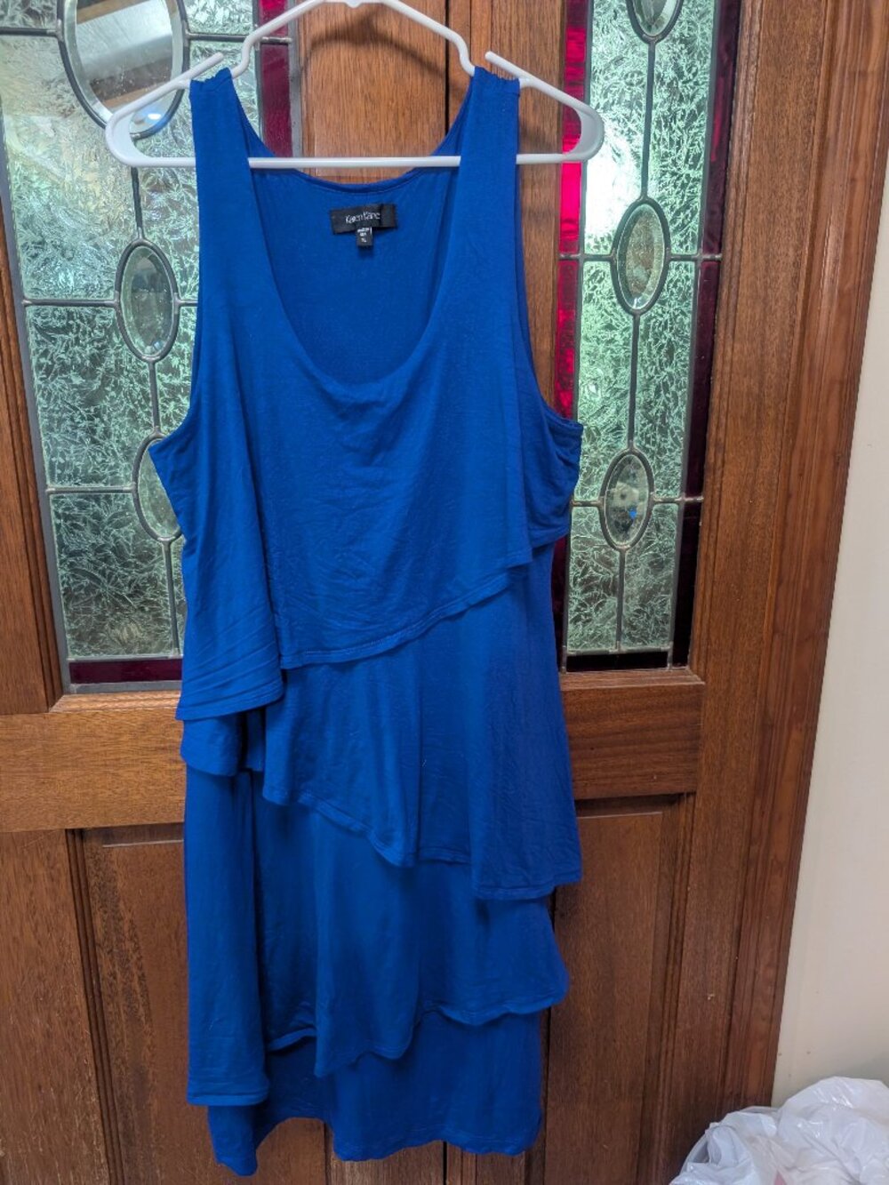 Womens sleeveless asymmetrical tiered ruffled dress, XLarge